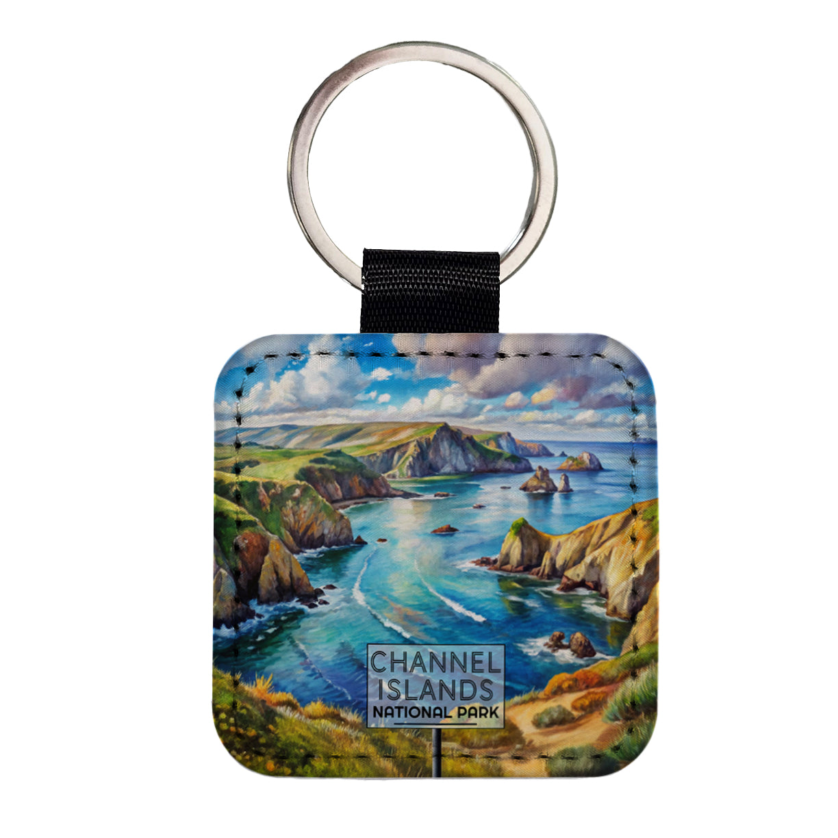 Channel Islands National Park California Watercolor Square Faux Leather Keychain