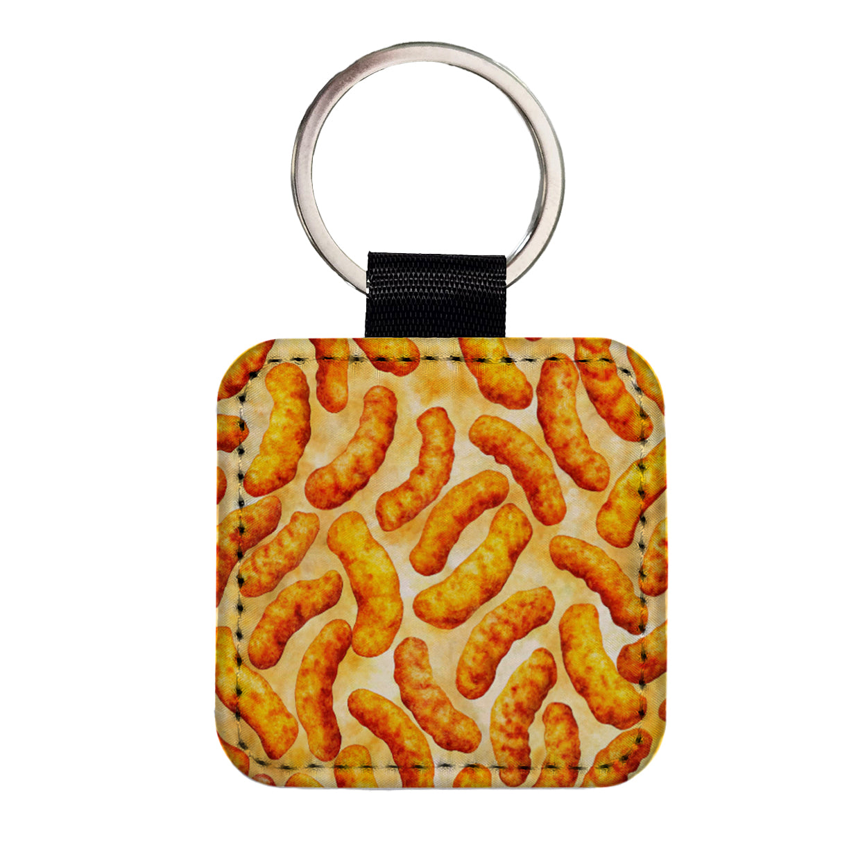 Cheese Curls Puffs Snacks Square Faux Leather Keychain