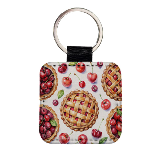 Cherry Pies Bursting Square Faux Leather Keychain