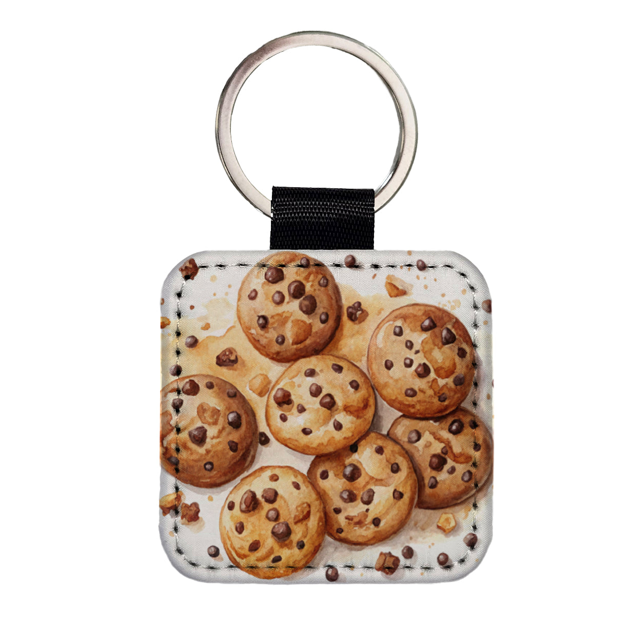 Chocolate Chip Cookies Watercolor Square Faux Leather Keychain