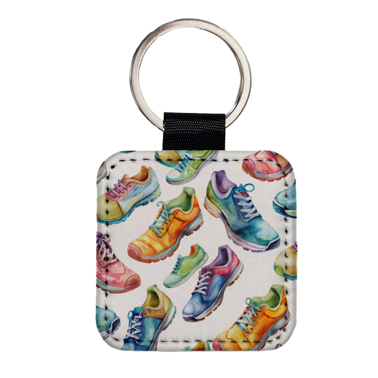 Colorful Running Shoes Runners Square Faux Leather Keychain
