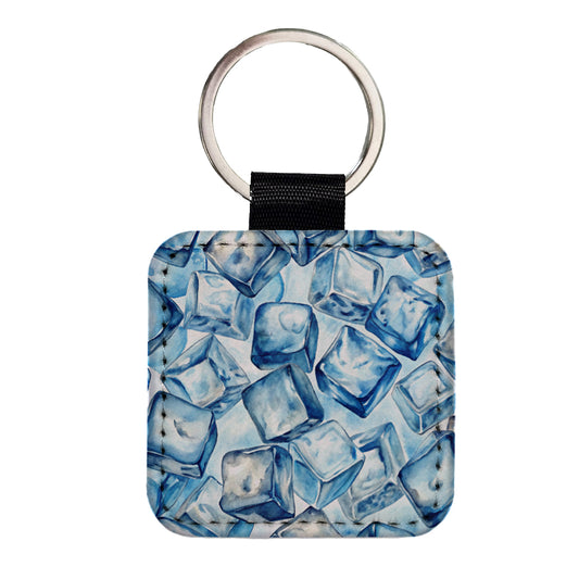 Crushed Ice Cubes Watercolor Square Faux Leather Keychain