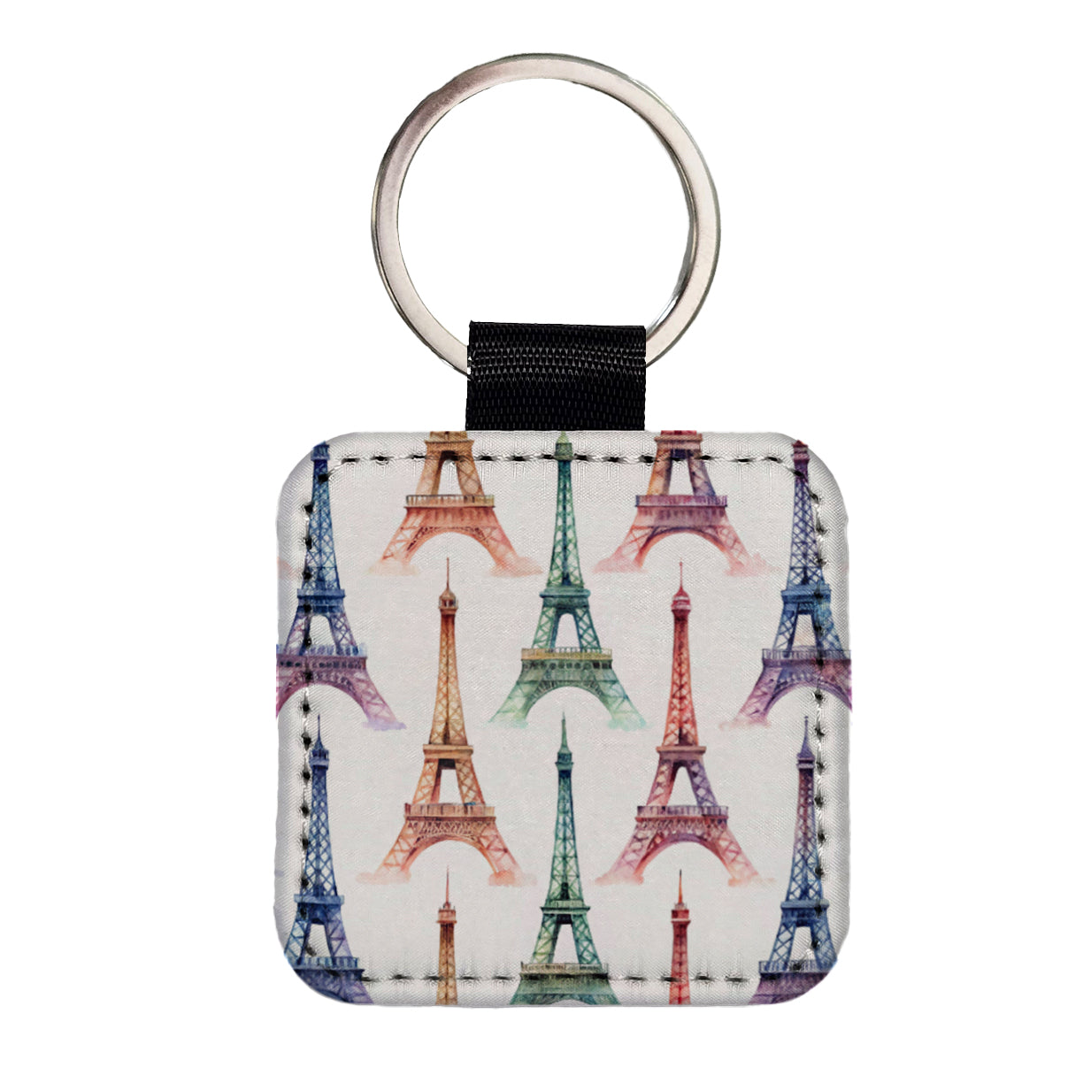 Eiffel Towers Paris City Beautiful Square Faux Leather Keychain