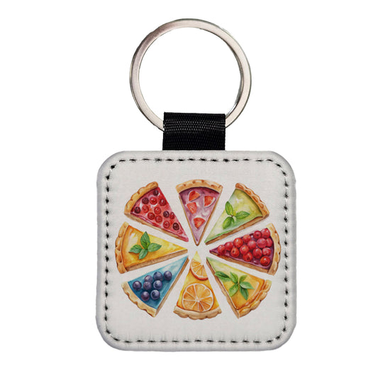 Fruit Pie Slices Square Faux Leather Keychain