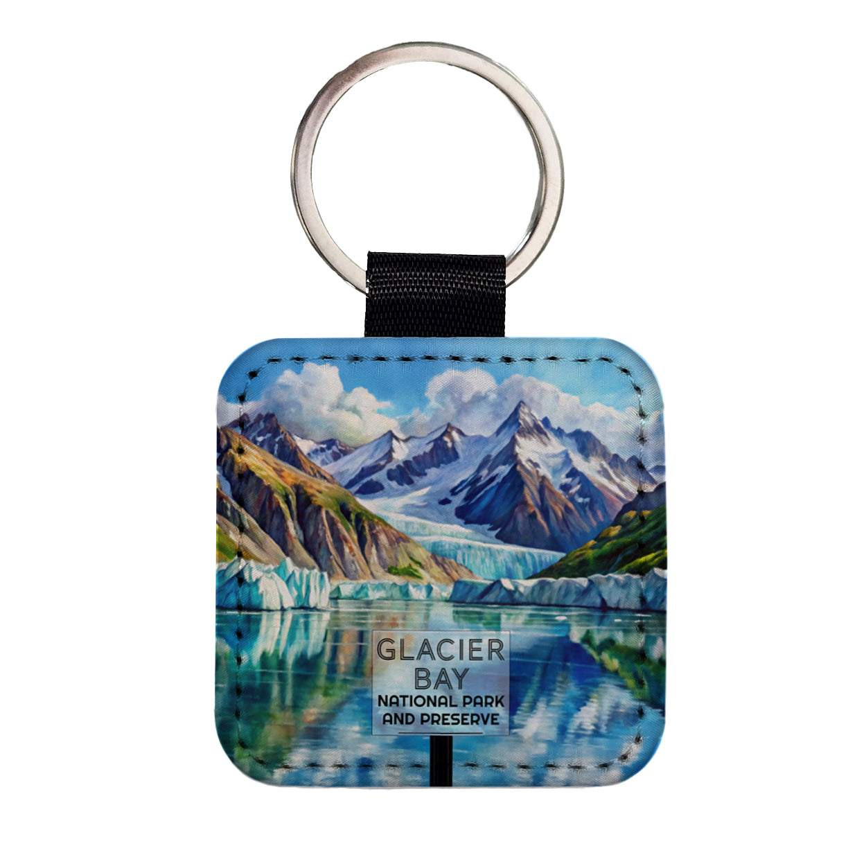 Glacier Bay National Park And Preserve Alaska Watercolor Square Faux Leather Keychain