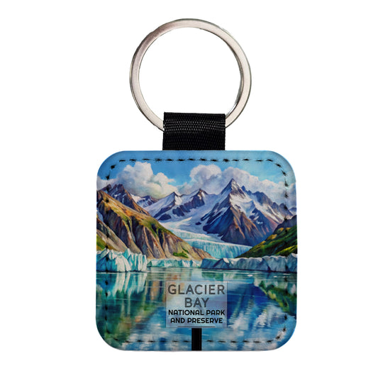 Glacier Bay National Park And Preserve Alaska Watercolor Square Faux Leather Keychain