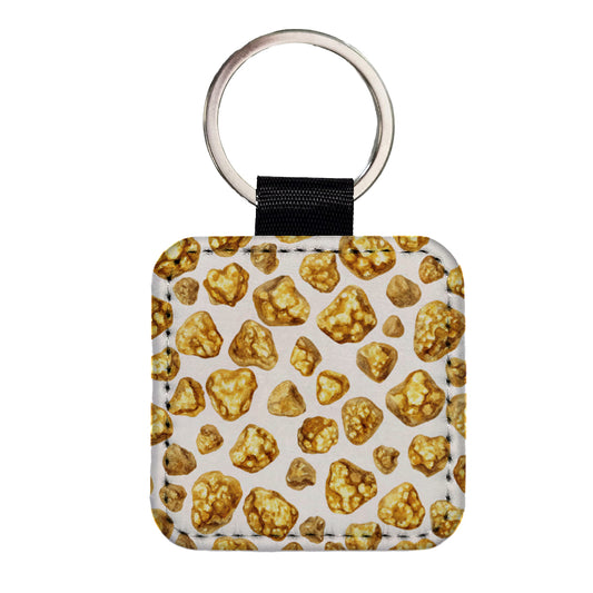 Gold Nuggets Pattern Watercolor Square Faux Leather Keychain