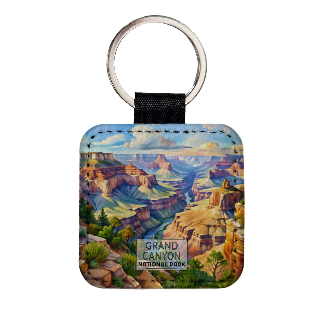 Grand Canyon National Park Arizona Watercolor Square Faux Leather Keychain