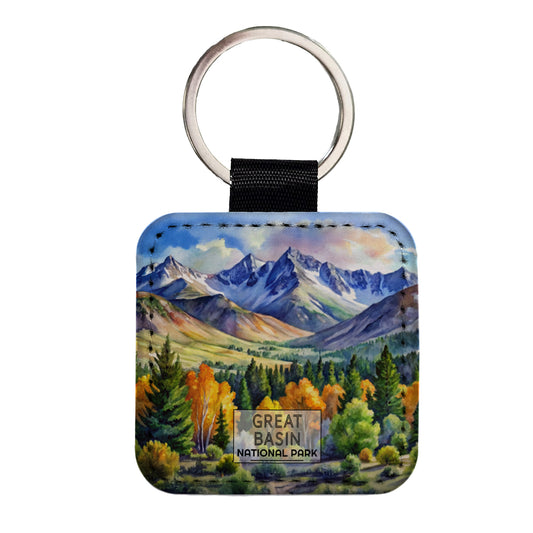 Great Basin National Park Nevada Watercolor Square Faux Leather Keychain