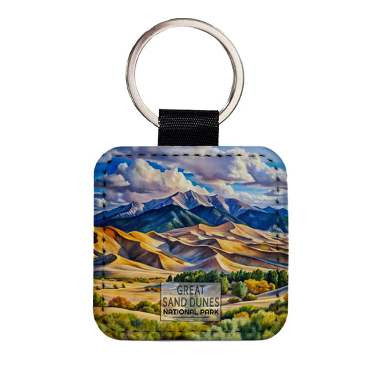 Great Sand Dunes National Park Watercolor Square Faux Leather Keychain