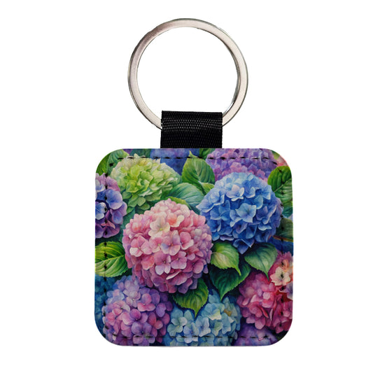 Hydrangeas Colorful Flowers Beautiful Square Faux Leather Keychain