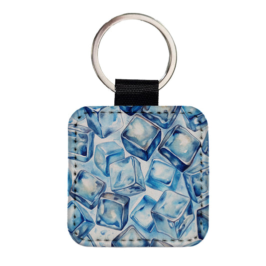Ice Cubes Watercolor Square Faux Leather Keychain