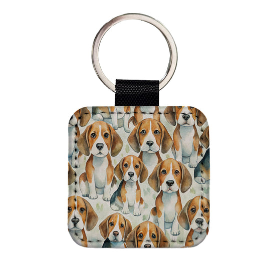 Lots Of Beagles Dogs Cute Square Faux Leather Keychain