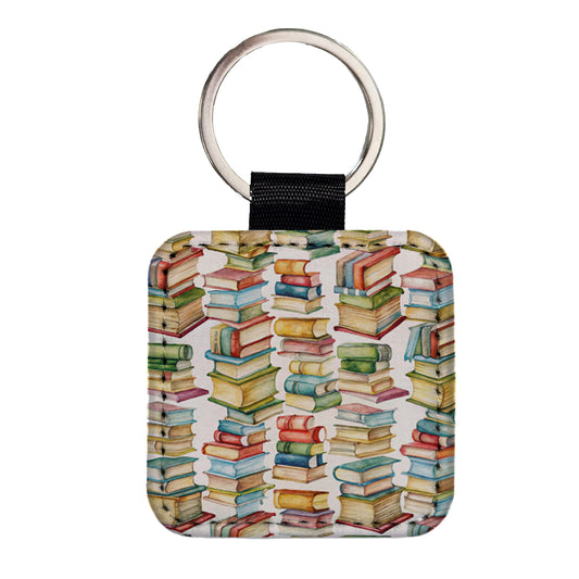 Lots Of Books Library Reading Reader Square Faux Leather Keychain