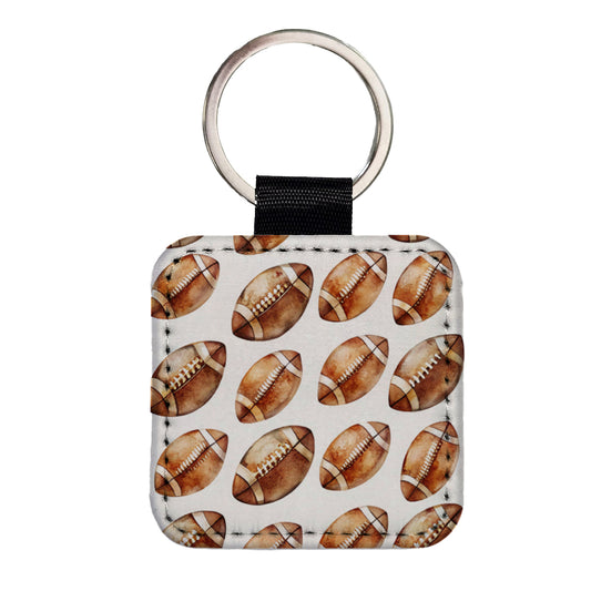 Lots Of Brown Footballs Square Faux Leather Keychain