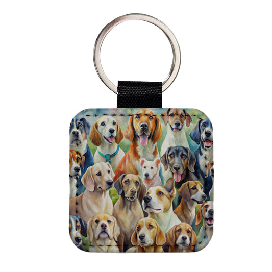 Lots Of Dogs Watercolor Square Faux Leather Keychain