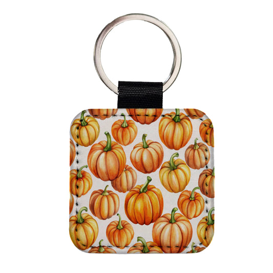 Lots Of Orange Pumpkins Fall Autumn Halloween Square Faux Leather Keychain