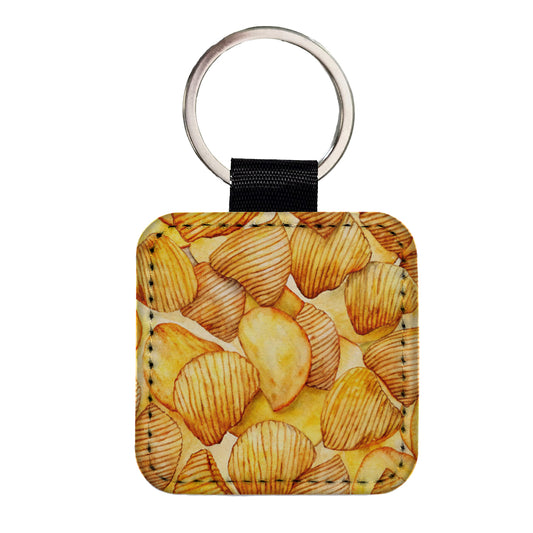 Lots Of Potato Chips Square Faux Leather Keychain