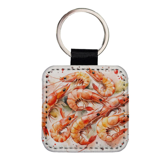 Lots Of Shrimp Square Faux Leather Keychain