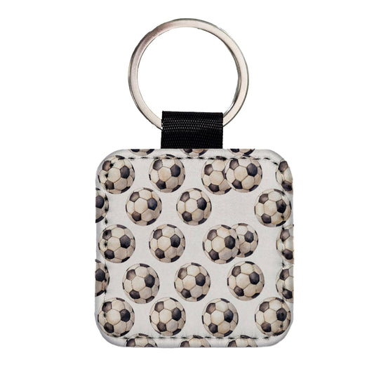 Lots Of Soccer Balls Footballs Square Faux Leather Keychain