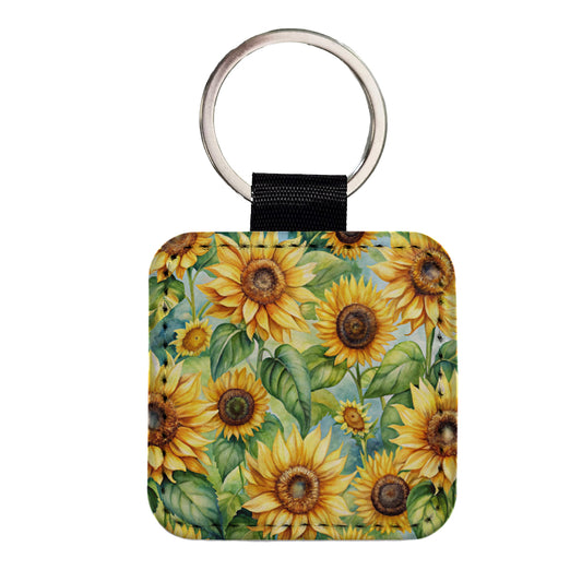 Lots Of Sunflowers Square Faux Leather Keychain