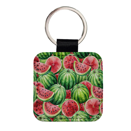 Lots Of Watermelons Square Faux Leather Keychain