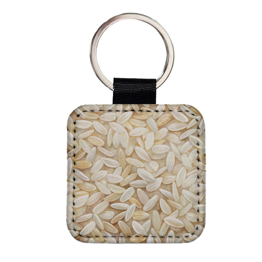Lots Of White Rice Square Faux Leather Keychain