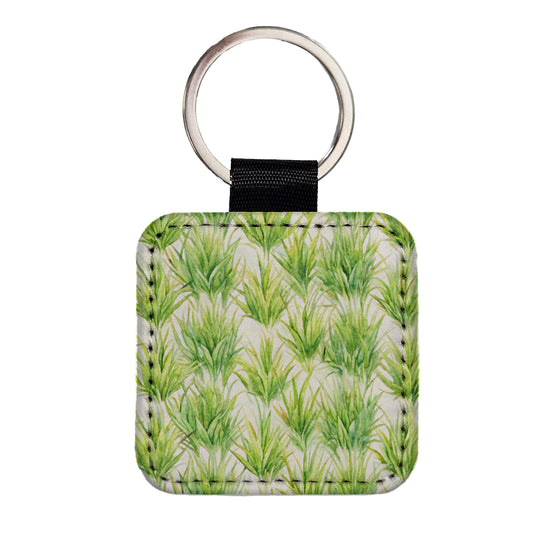 Lots Of Wild Grass Square Faux Leather Keychain