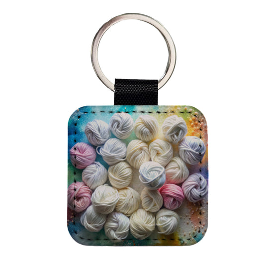 Lots Of Yarn Knitting Crochet Square Faux Leather Keychain