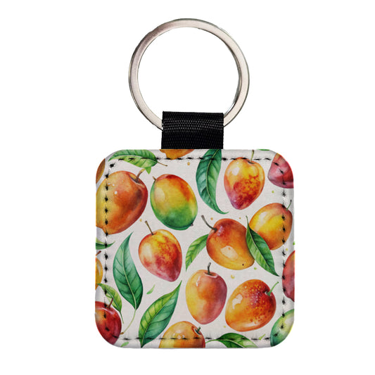 Mangos Fruit Watercolor Square Faux Leather Keychain