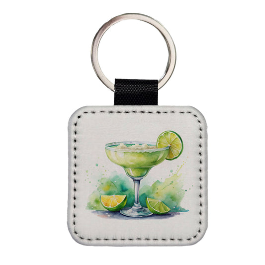Margarita Green Drink Alcohol Square Faux Leather Keychain