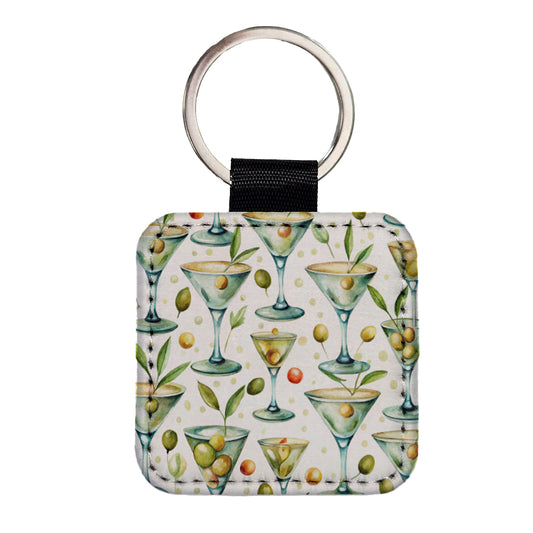 Martinis With Olives Alcohol Square Faux Leather Keychain