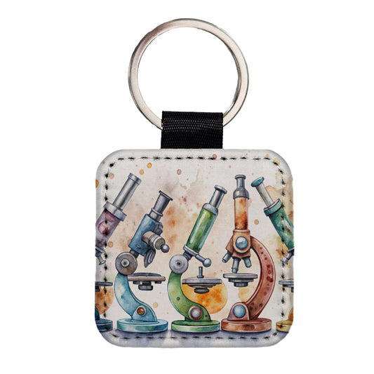 Microscopes Science Scientist Lab Biology Teacher Square Faux Leather Keychain