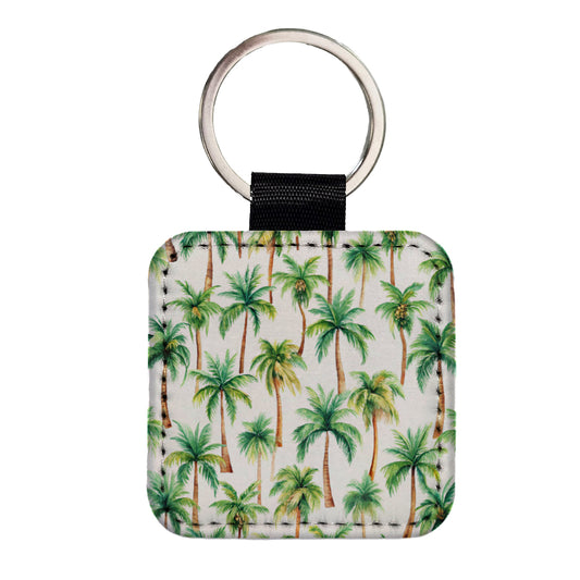 Palm Trees Pattern Watercolor Square Faux Leather Keychain