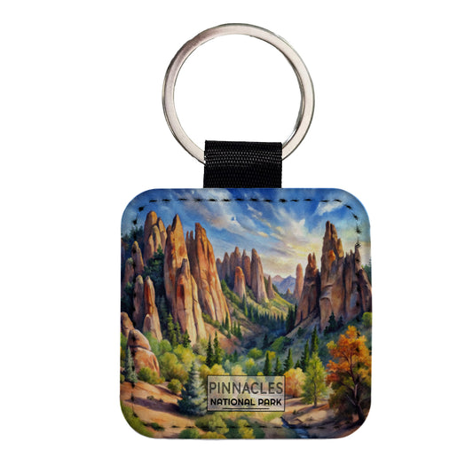 Pinnacles National Park California Watercolor Square Faux Leather Keychain