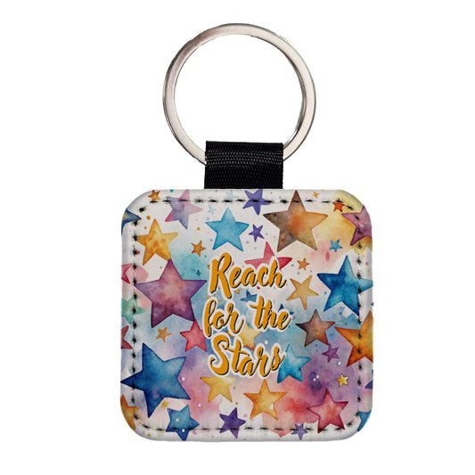 Reach For The Stars Inspirational Graduation Square Faux Leather Keychain