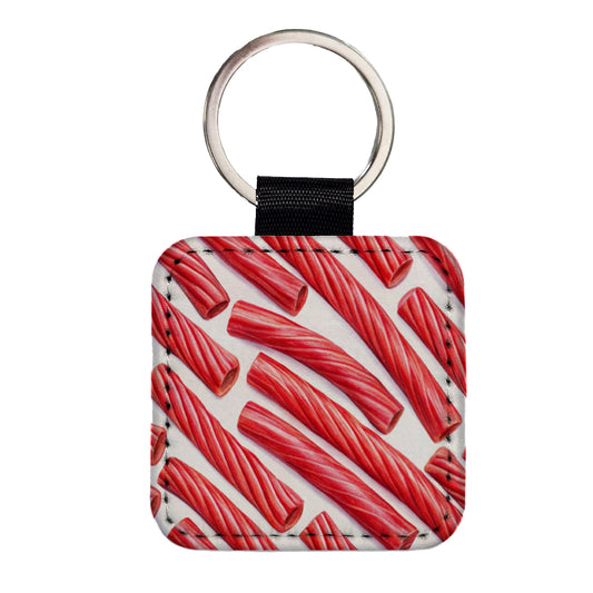 Red Licorice Square Faux Leather Keychain