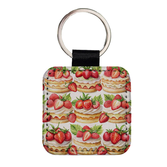 Strawberry Shortcake In A Row Square Faux Leather Keychain