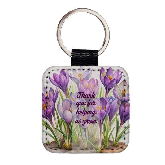 Thank You For Helping Us Grow Teacher Appreciation Elegant Purple Flowers Square Faux Leather Keychain