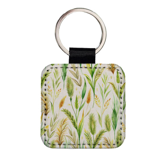 Wild Grasses Square Faux Leather Keychain