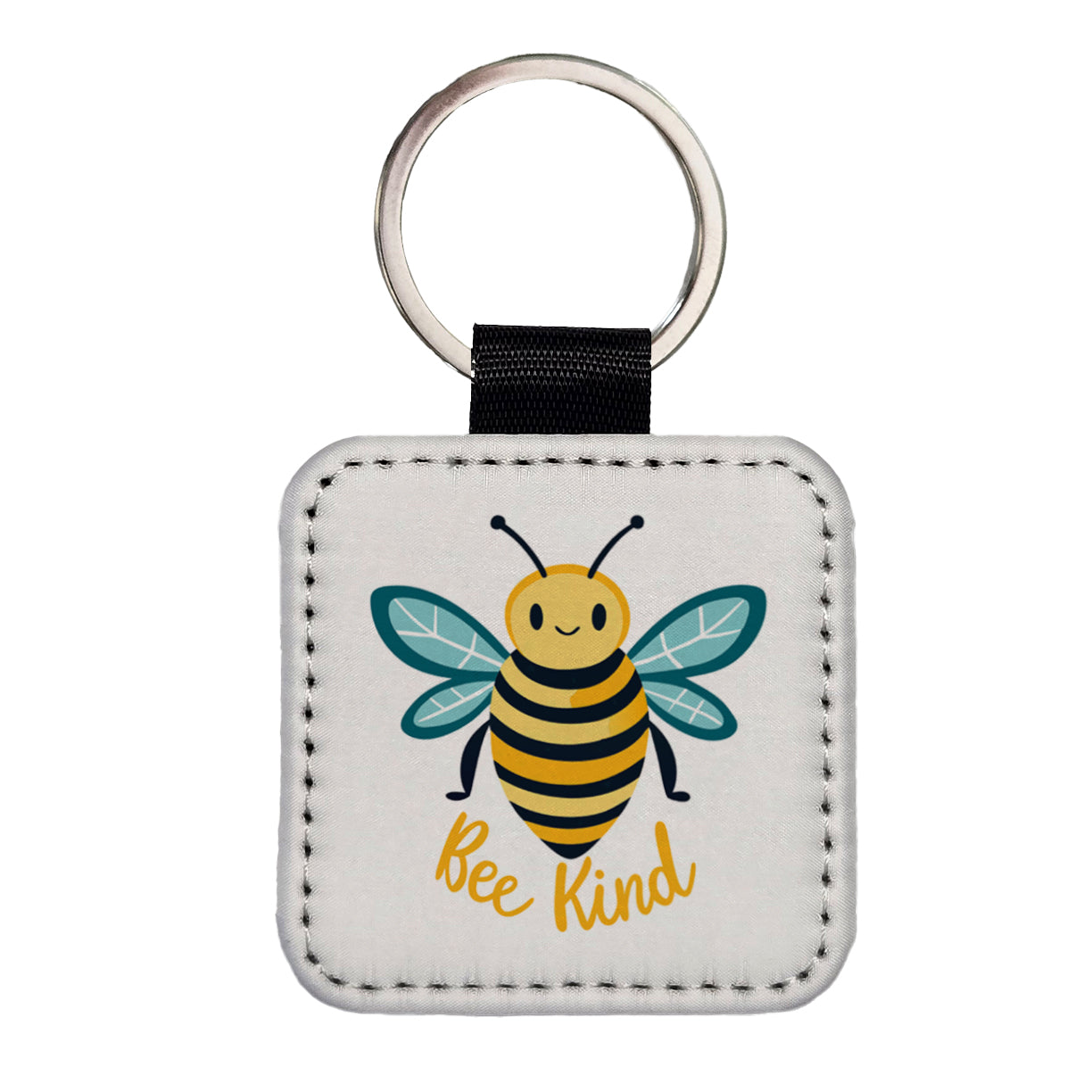Bee Be Kind Cute Sweet Square Faux Leather Keychain