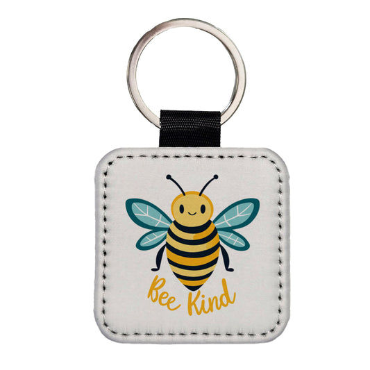 Bee Be Kind Cute Sweet Square Faux Leather Keychain