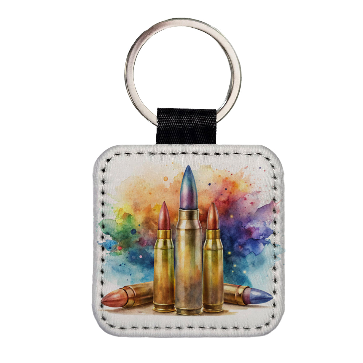Bullets Watercolor Square Faux Leather Keychain