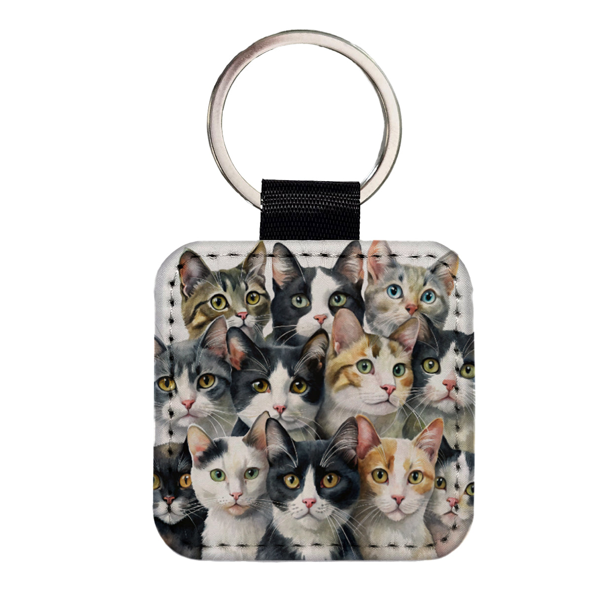 Bunch Of Sweet Cats Square Faux Leather Keychain