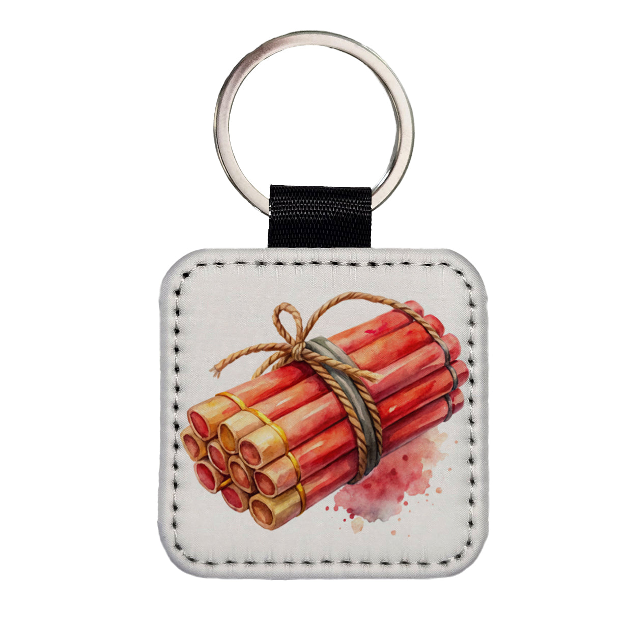 Bundle Of Sticks Of Dynamite Watercolor Square Faux Leather Keychain