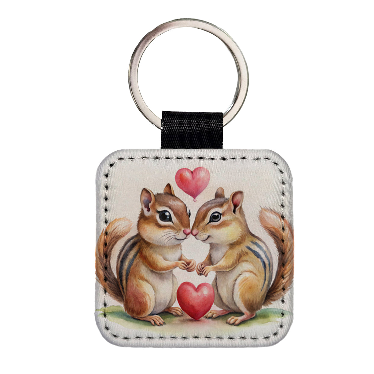 Chipmunks In Love Valentine's Day Square Faux Leather Keychain
