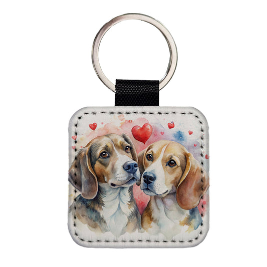 Dogs In Love Valentine's Day Beagles Square Faux Leather Keychain