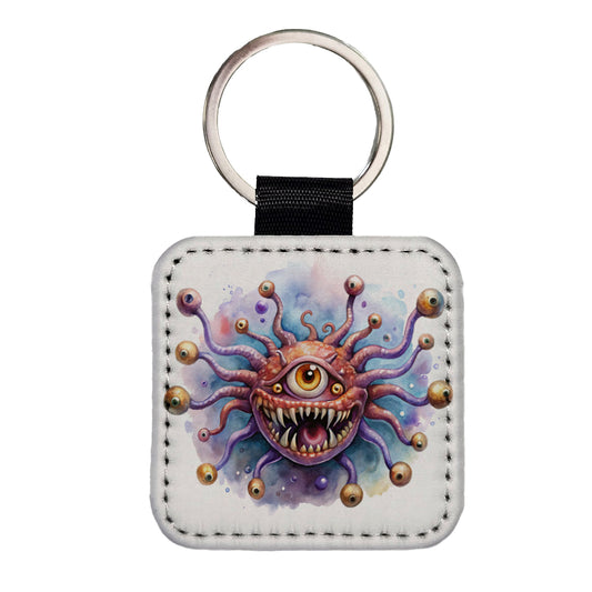 Fantasy Creature Monster Beholder Watercolor Square Faux Leather Keychain