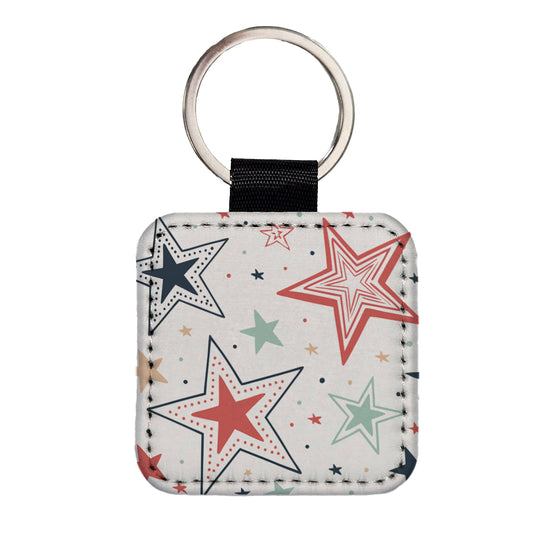 Fun Scattered Stars Square Faux Leather Keychain