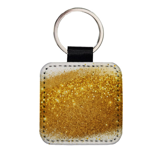 Gold Faux Glitter Square Faux Leather Keychain